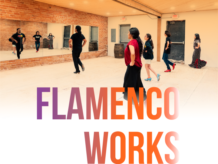 A group of dancers practicing flamenco in a studio together. Flamenco Works