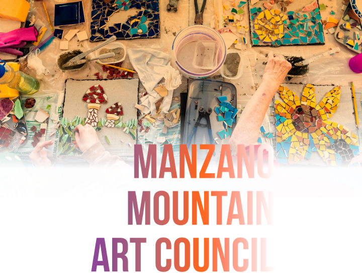 Participants in a Manzano Mountain Art Council class creating mosaics.