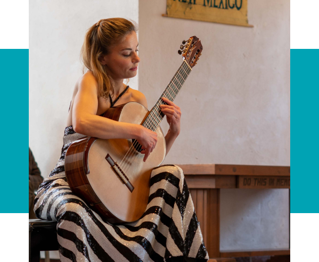 A guitarist plays for the Placitas Artists Series.