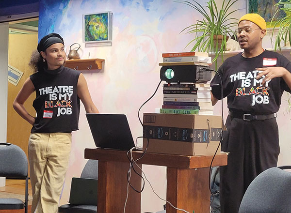 Theater Artists David H Parker and Carlton V. Bell leading a session at the 2024 AfroMundo Festival